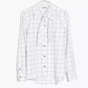 MADEWELL Flanne Tie-Neck Shirt in Window Pain